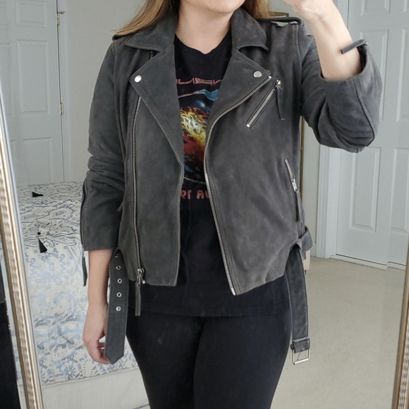 Topshop Grey Suede Moto Jacket 